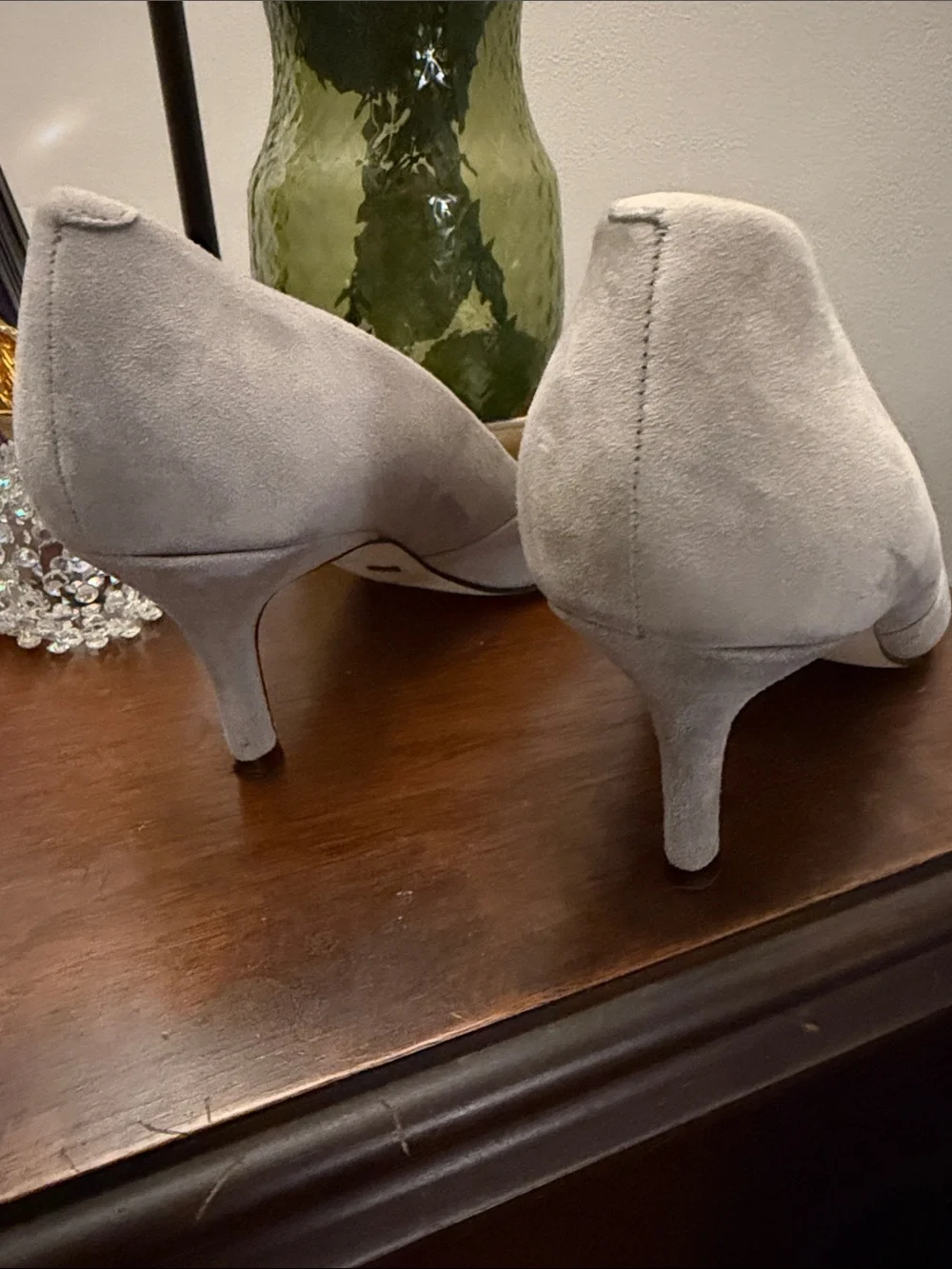 Ivanka Trump Gray Suede Pumps with Silver Strap and Snakeskin Toe Cap